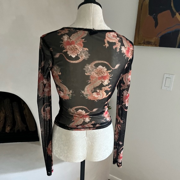 Floral Dragon Mesh Top - Black - Picture 3 of 5